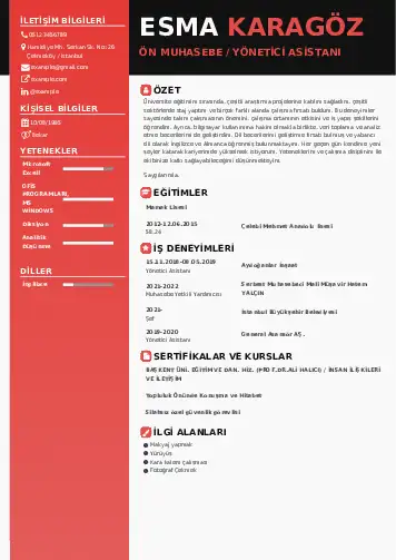 Yönetici Asistanı Cv Örnekleri cv indir